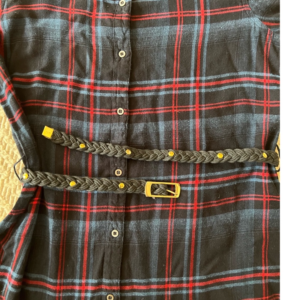 Michael Stars Plaid Shirt Dress with Woven Studded Belt - S - Picture 6 of 10